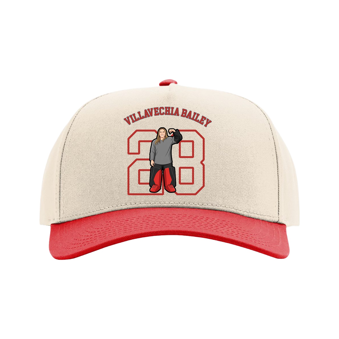 Full Fabric Five-Panel Champ Cap — Shirsey Arch in Cream/Red