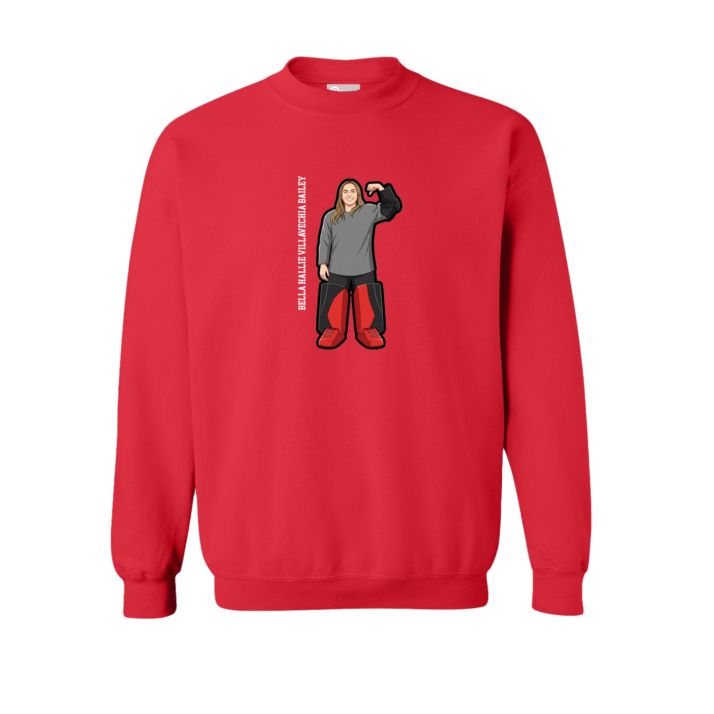 Fleece Crew — Name Vertical in Red