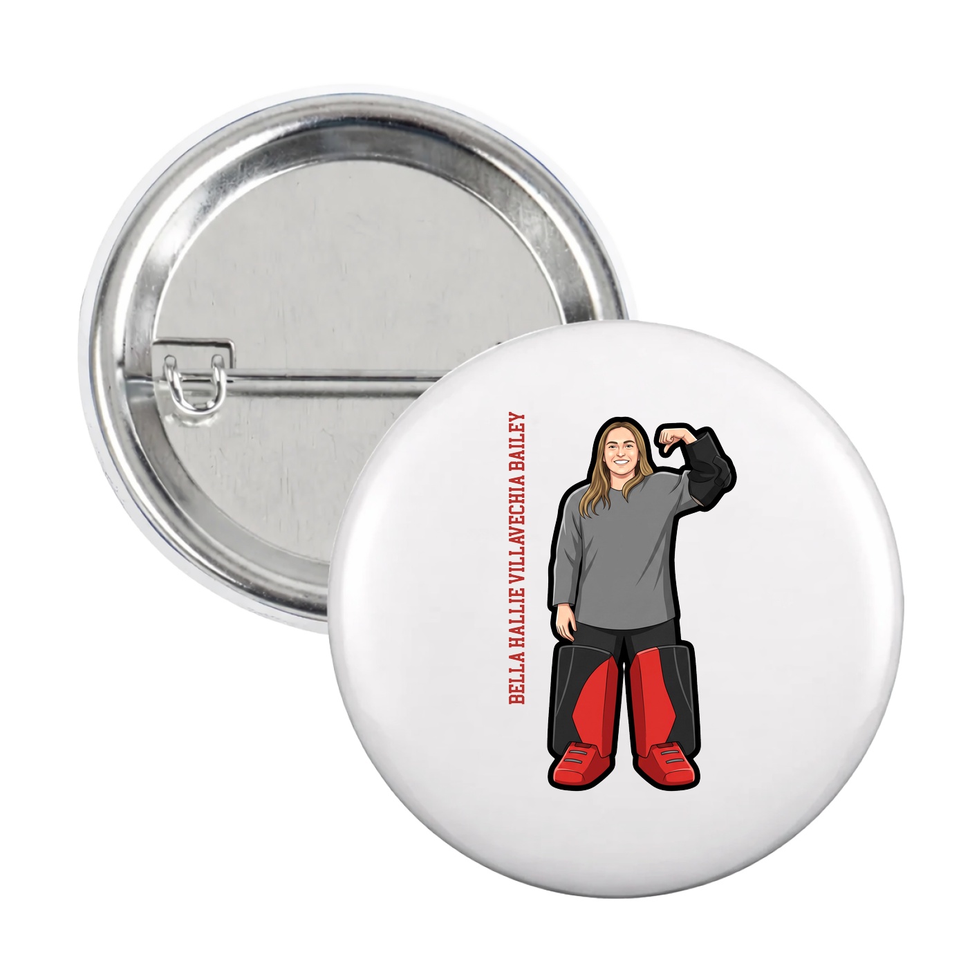 Game Day Button — Name Vertical in White