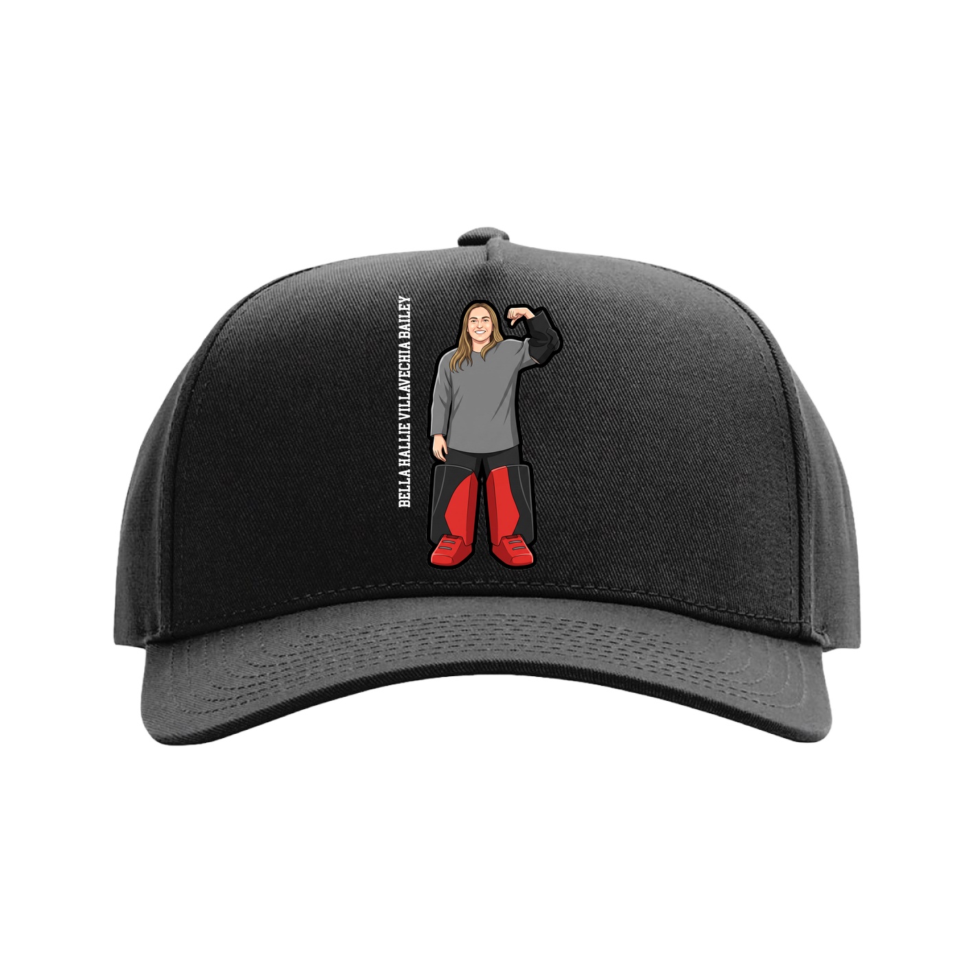 Full Fabric Five-Panel Champ Cap — Name Vertical in Black