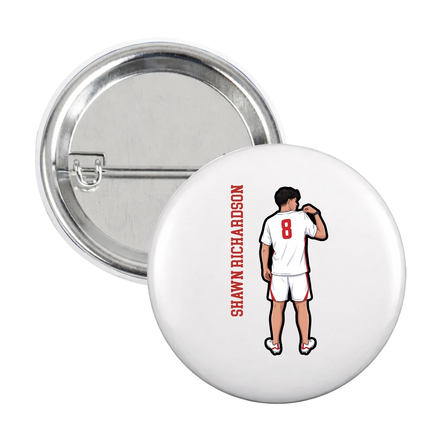 Game Day Button — Name Vertical in White