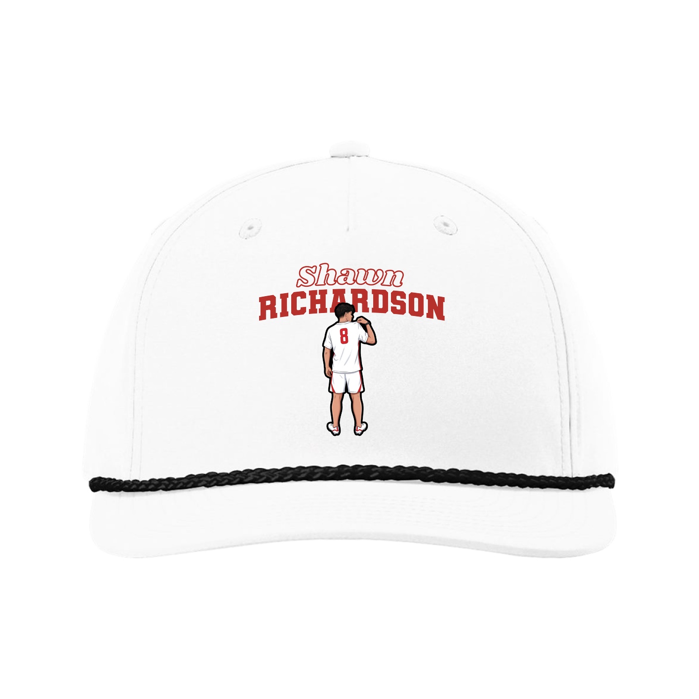 Five-Panel Classic Rope Cap — Name Arch in White