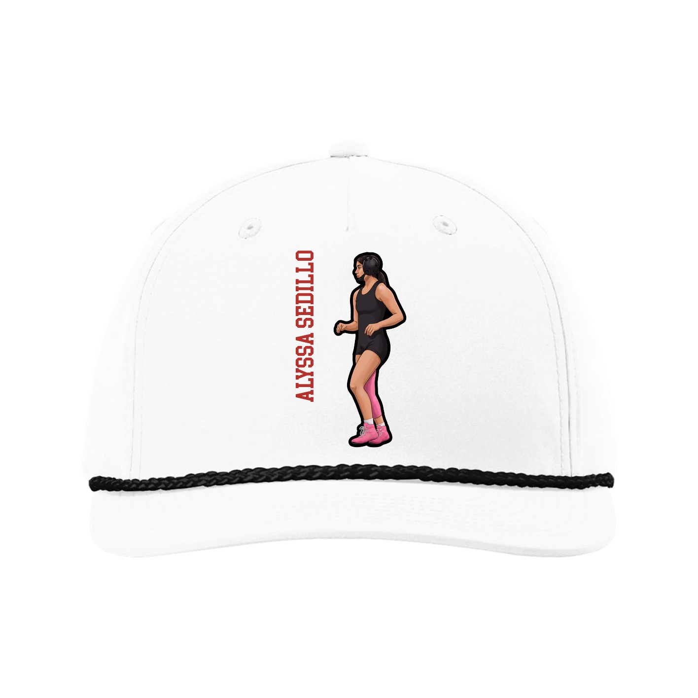 Five-Panel Classic Rope Cap — Name Vertical in White