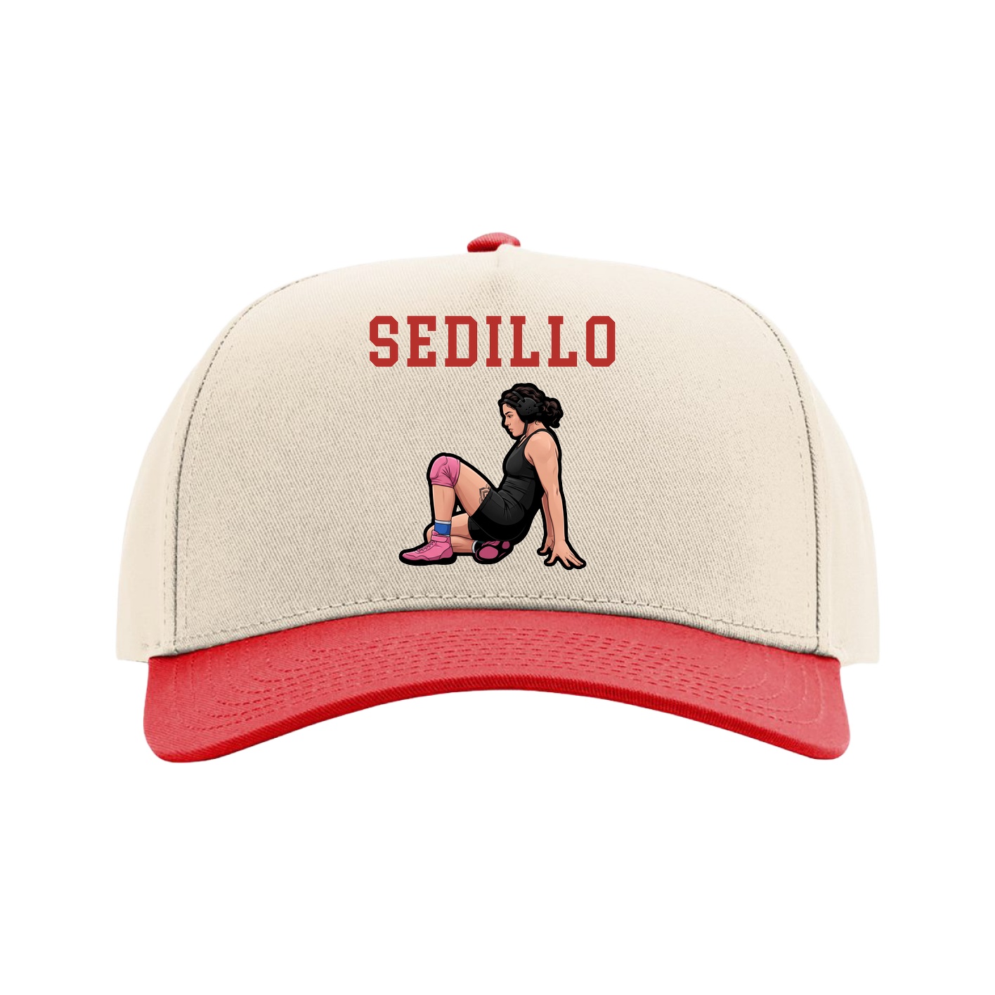 Full Fabric Five-Panel Champ Cap — Shirsey in Cream/Red
