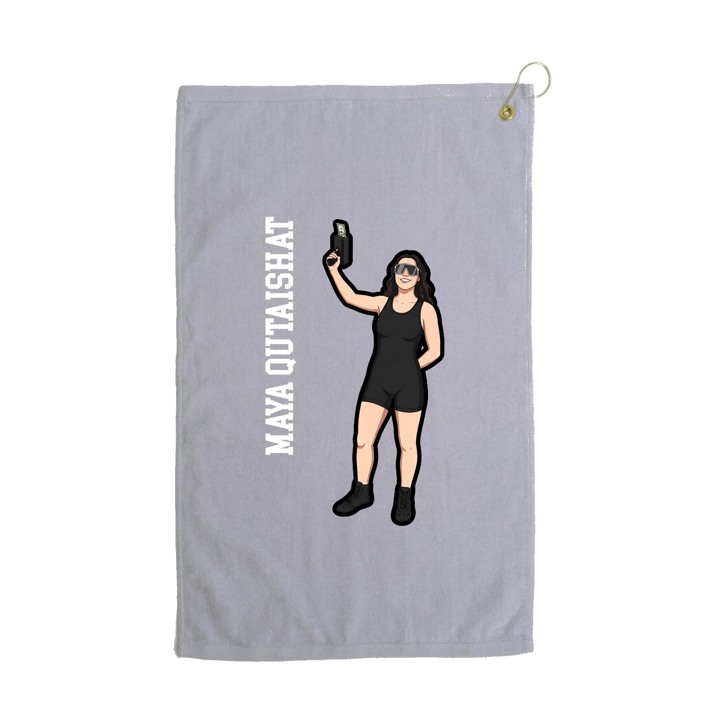 Golf Towel — Name Vertical in Grey