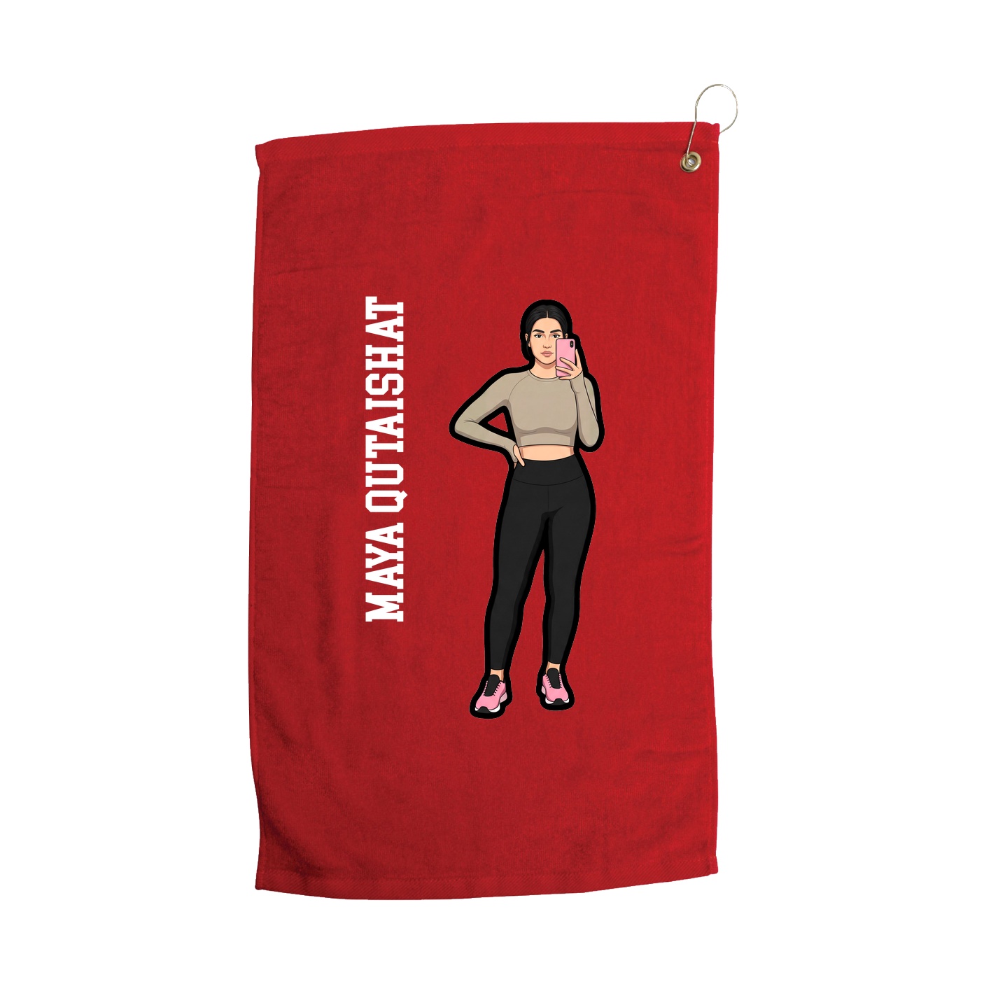 Golf Towel — Name Vertical in Red