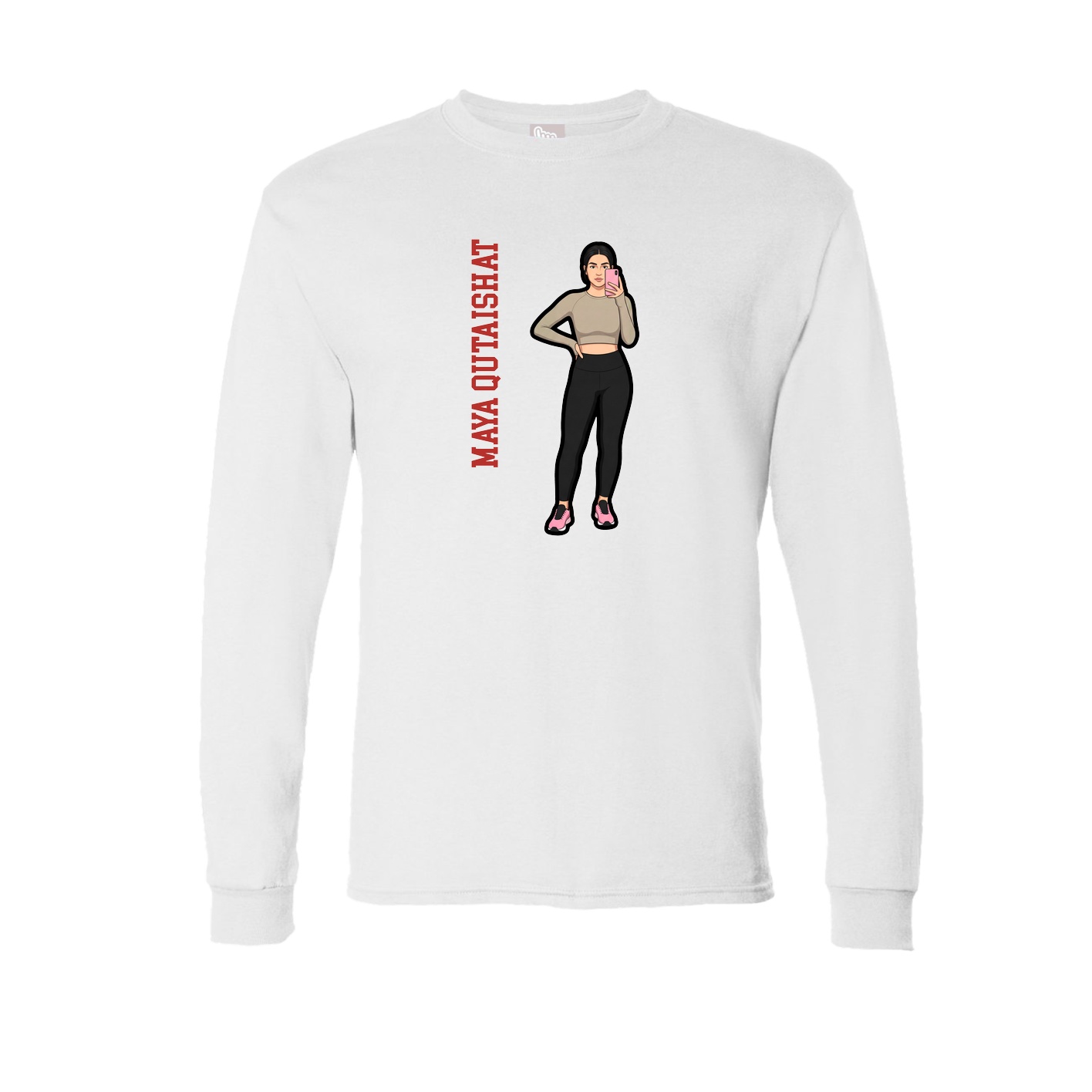 Long Sleeve Tee — Name Vertical in White