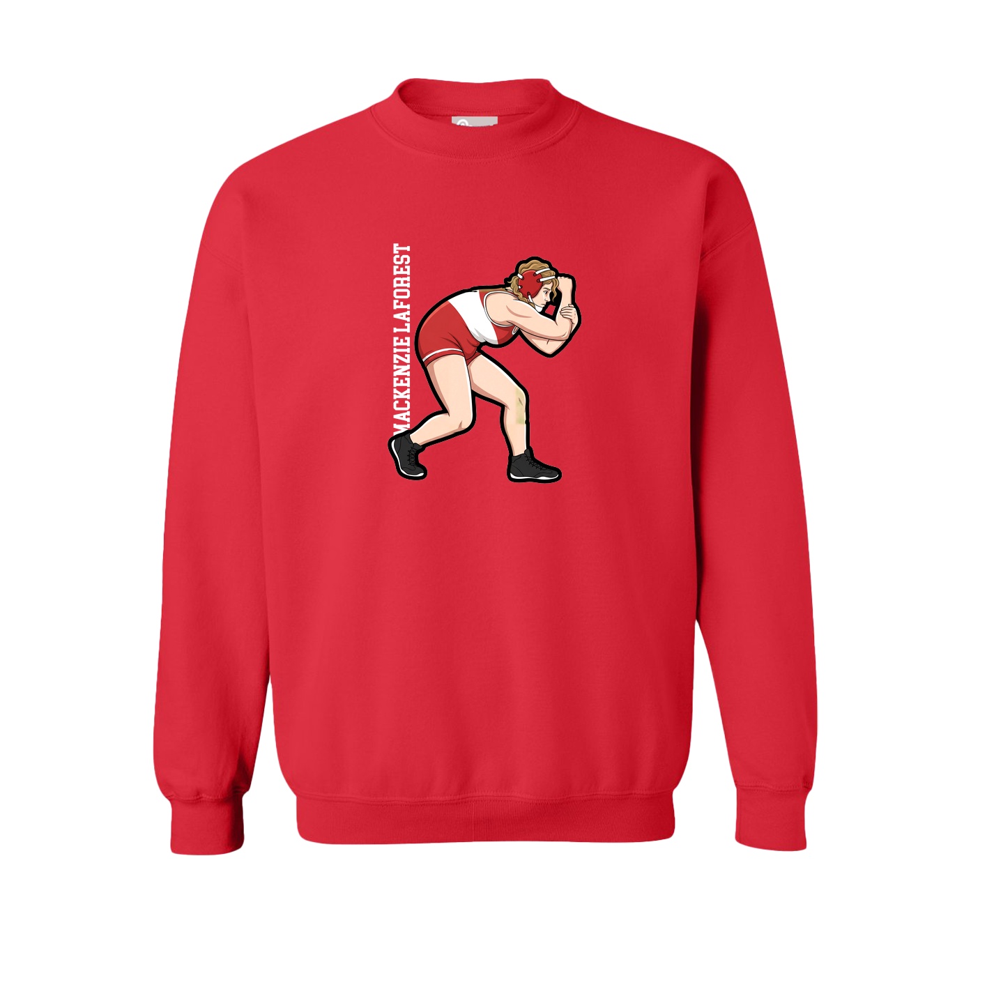 Fleece Crew — Name Vertical in Red