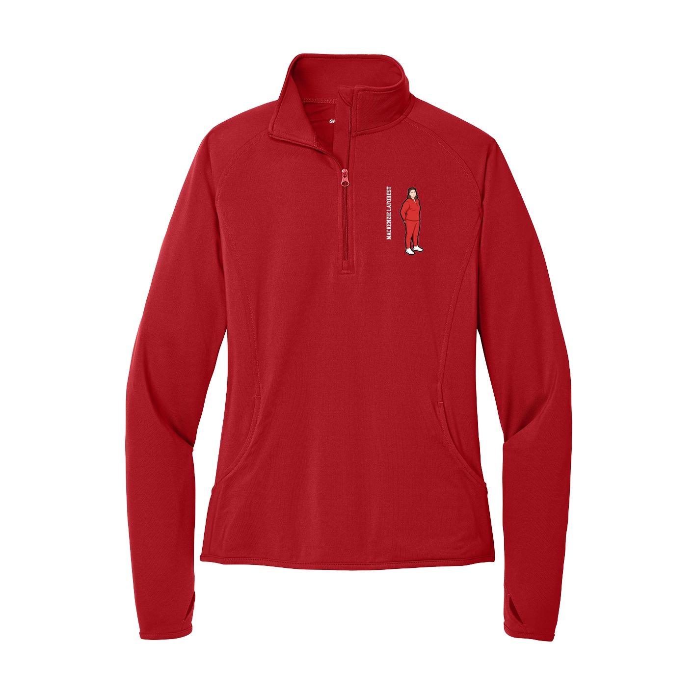 Women's Q-Zip Pullover — Name Vertical in Red