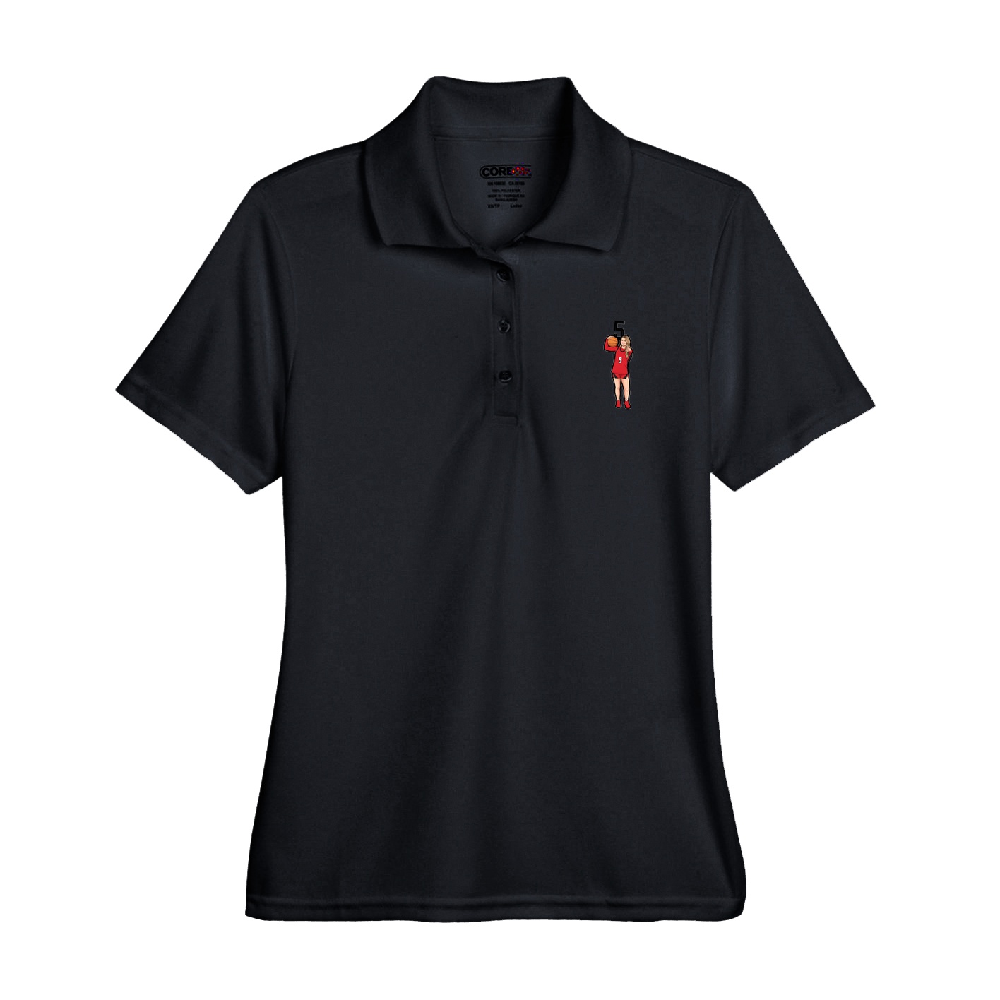 Womens Performance Polo — Number Top in Black