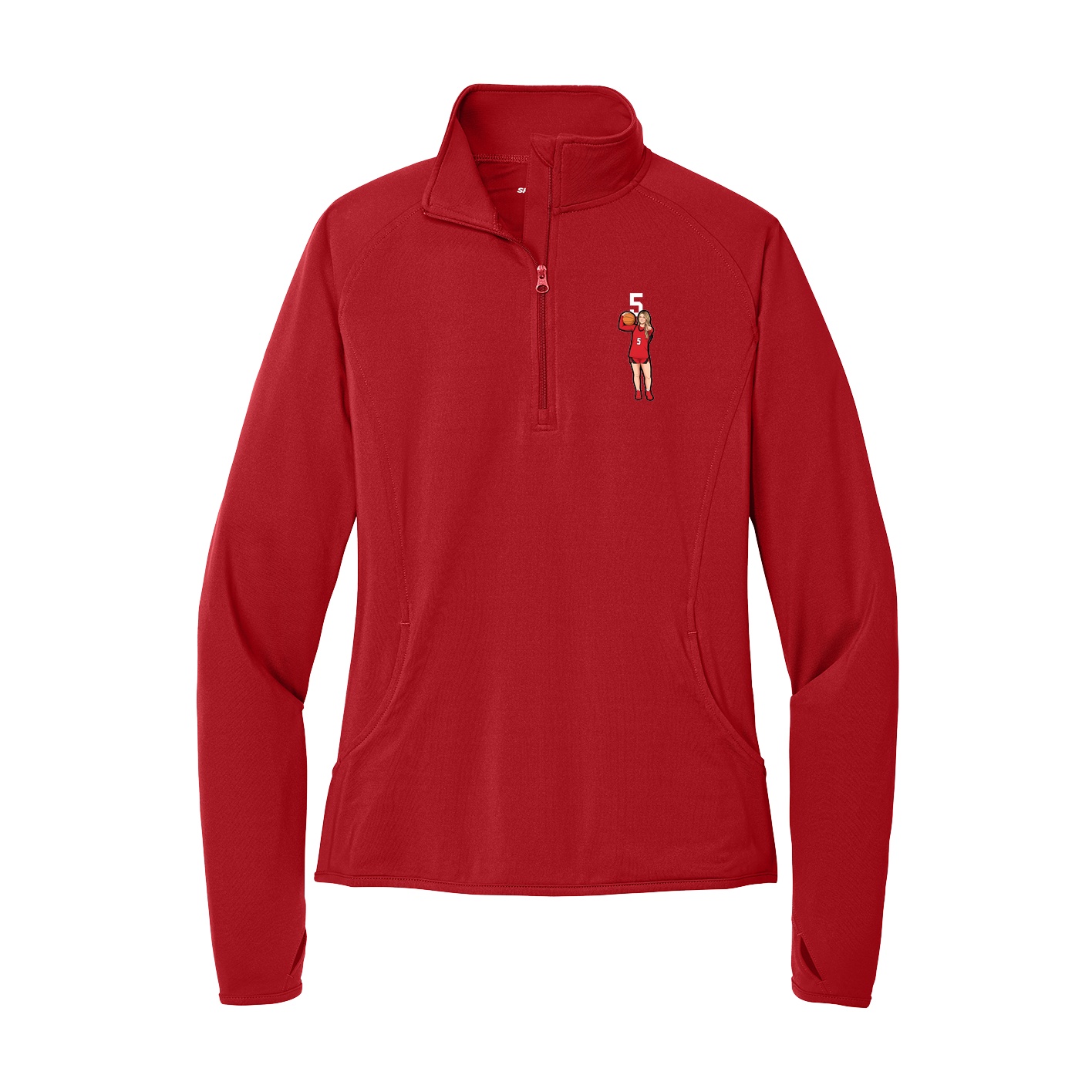 Women's Q-Zip Pullover — Number Top in Red