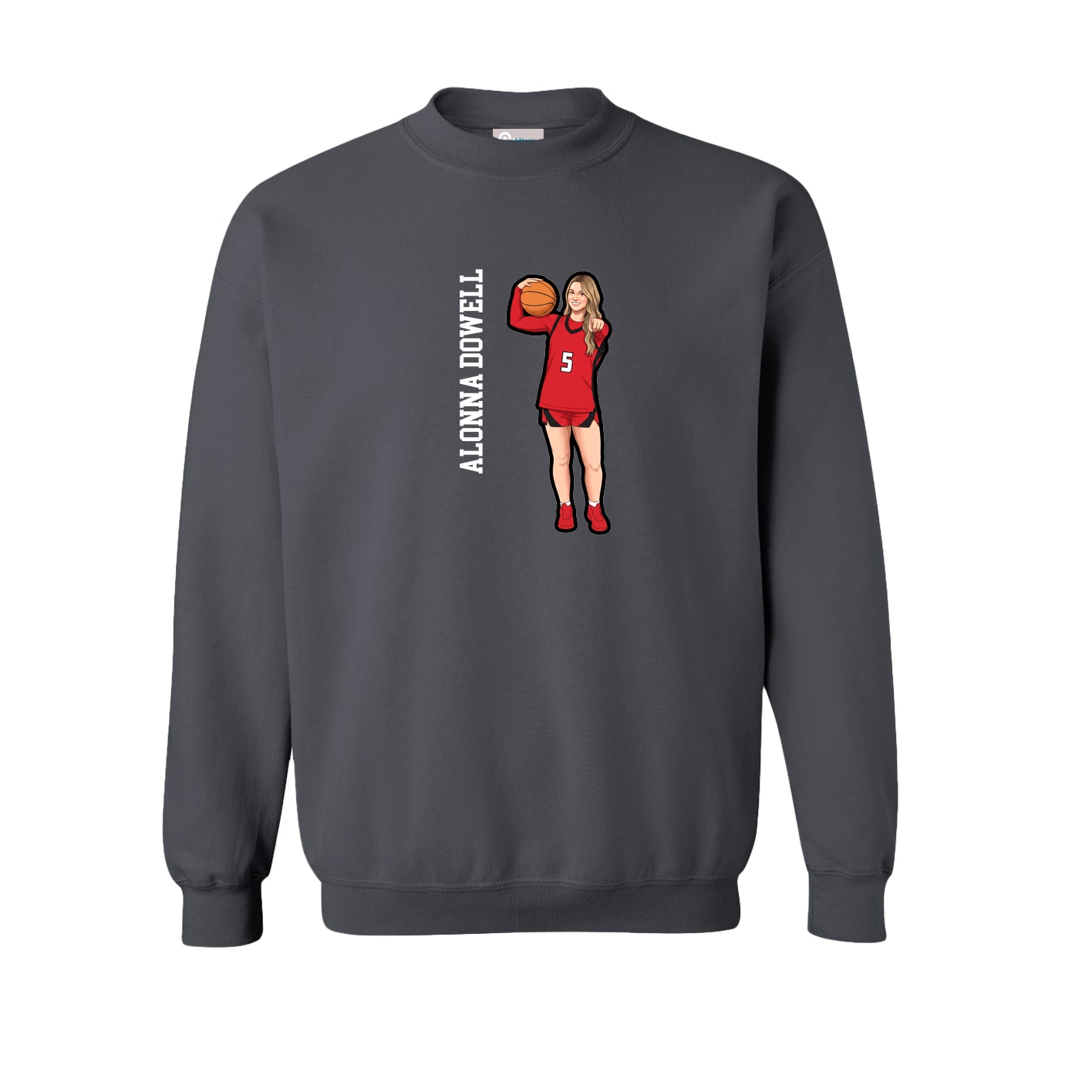 Fleece Crew — Name Vertical in Grey