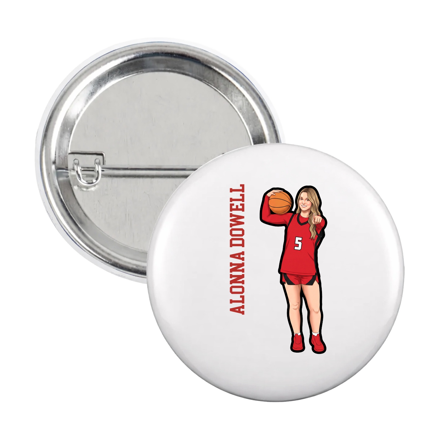 Game Day Button — Name Vertical in White