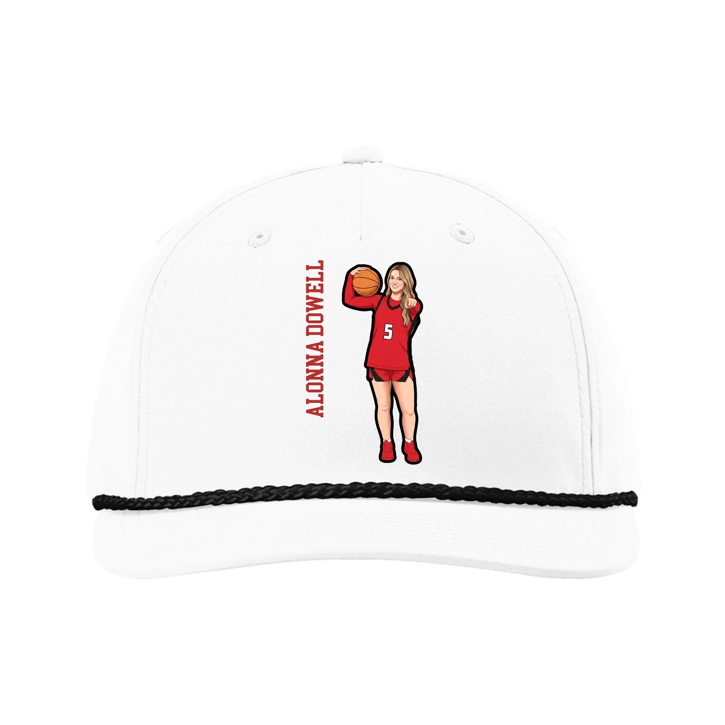 Five-Panel Classic Rope Cap — Name Vertical in White