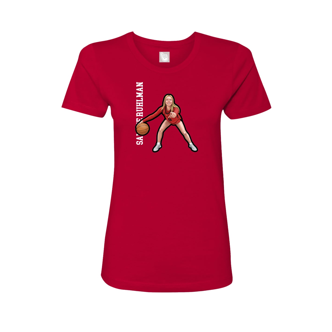 Fitted Women's Tee — Name Vertical in Red