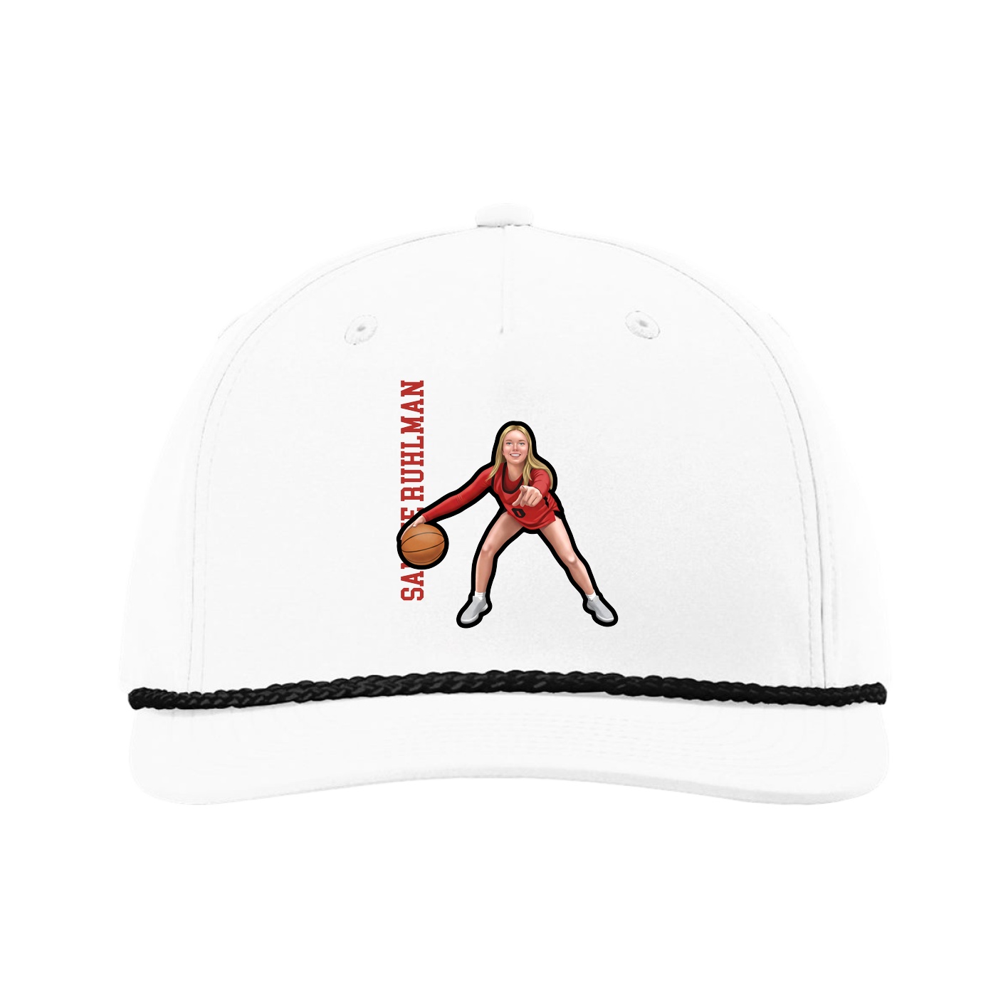 Five-Panel Classic Rope Cap — Name Vertical in White