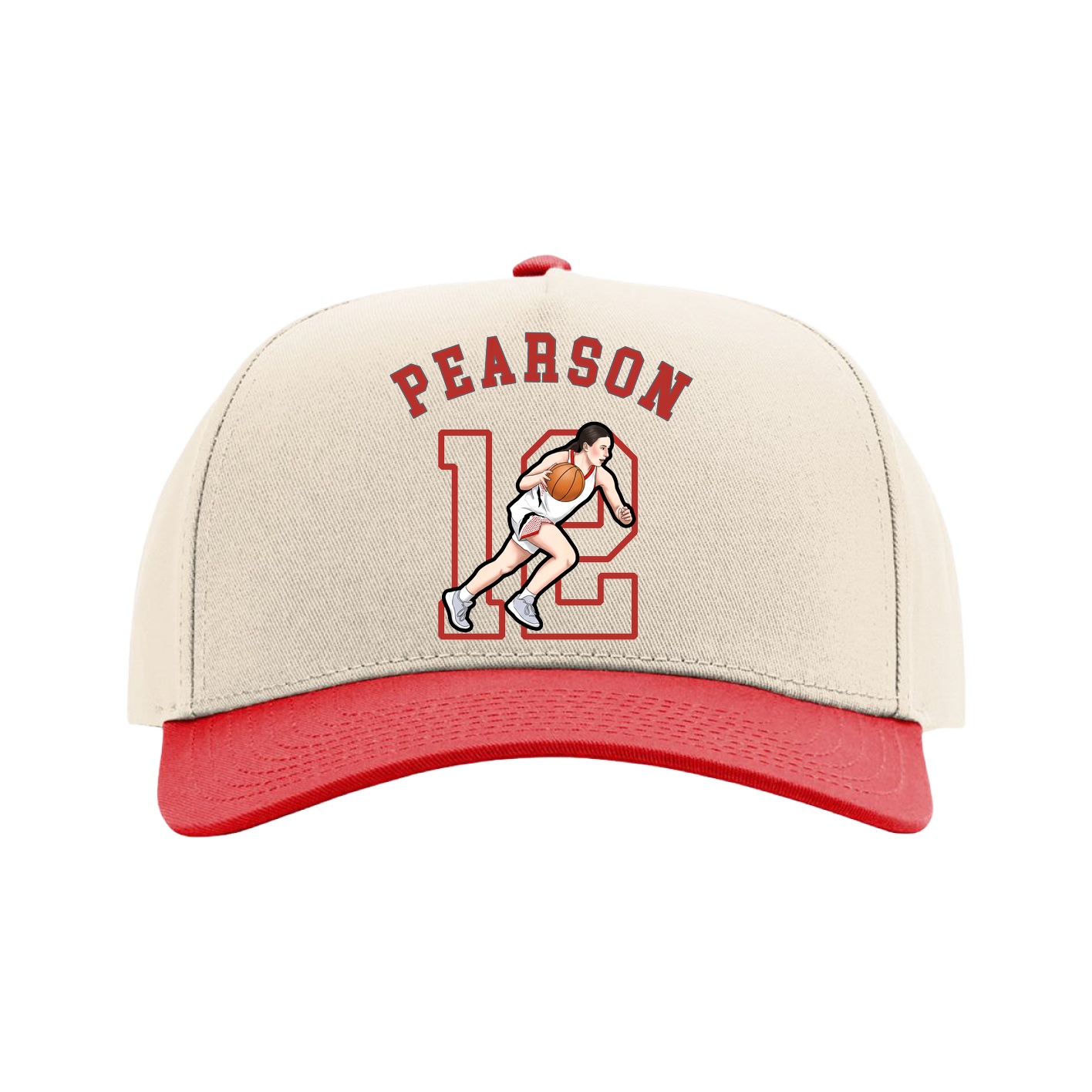 Full Fabric Five-Panel Champ Cap — Shirsey Arch in Cream/Red