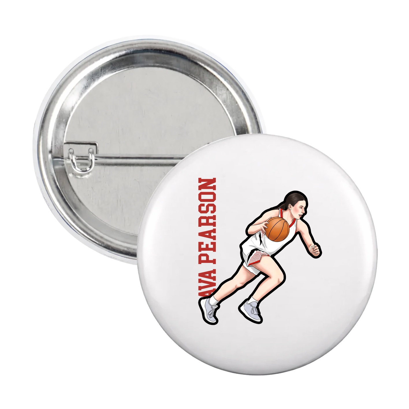 Game Day Button — Name Vertical in White