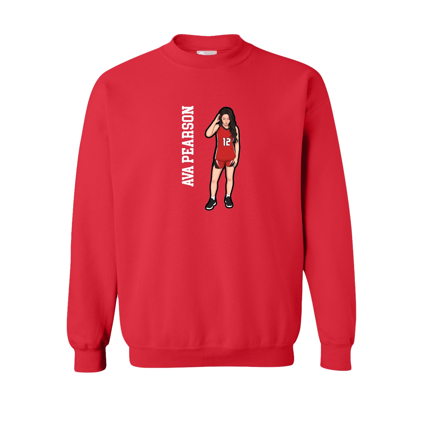 Fleece Crew — Name Vertical in Red