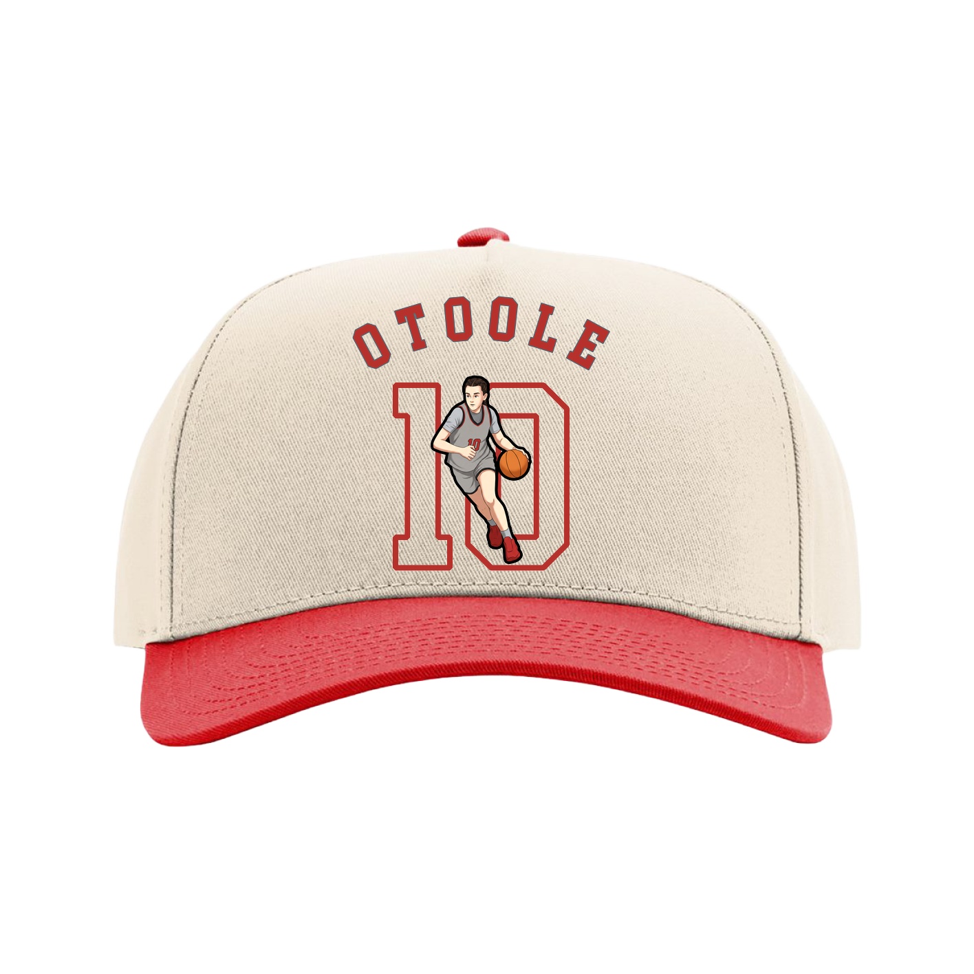 Full Fabric Five-Panel Champ Cap — Shirsey Arch in Cream/Red