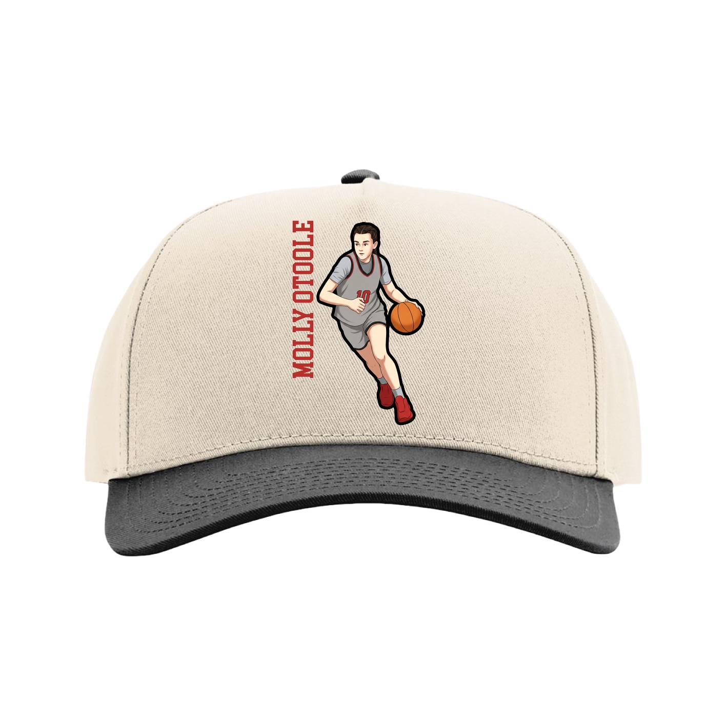 Full Fabric Five-Panel Champ Cap — Name Vertical in Cream/Black