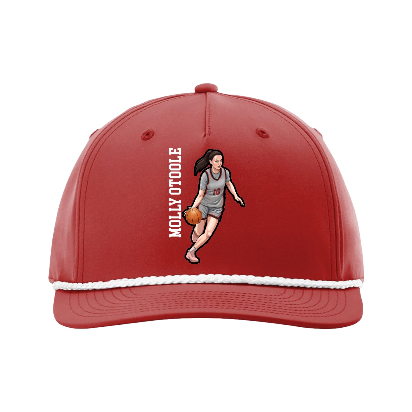 Five-Panel Classic Rope Cap — Name Vertical in Red
