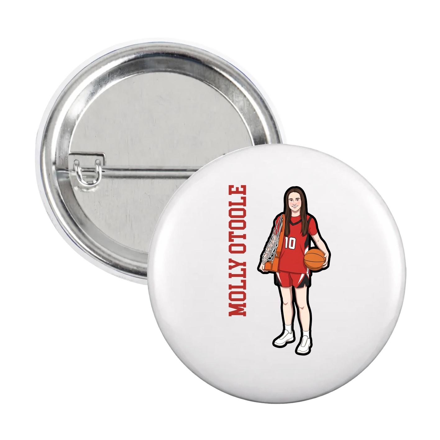 Game Day Button — Name Vertical in White