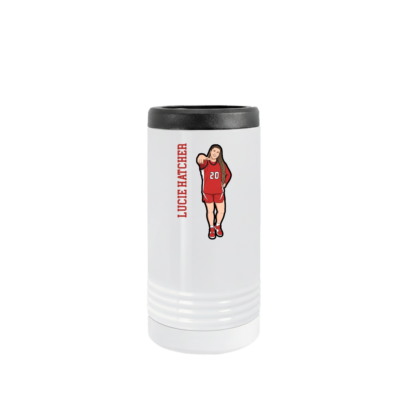 Slim Beverage Holder — Name Vertical in White