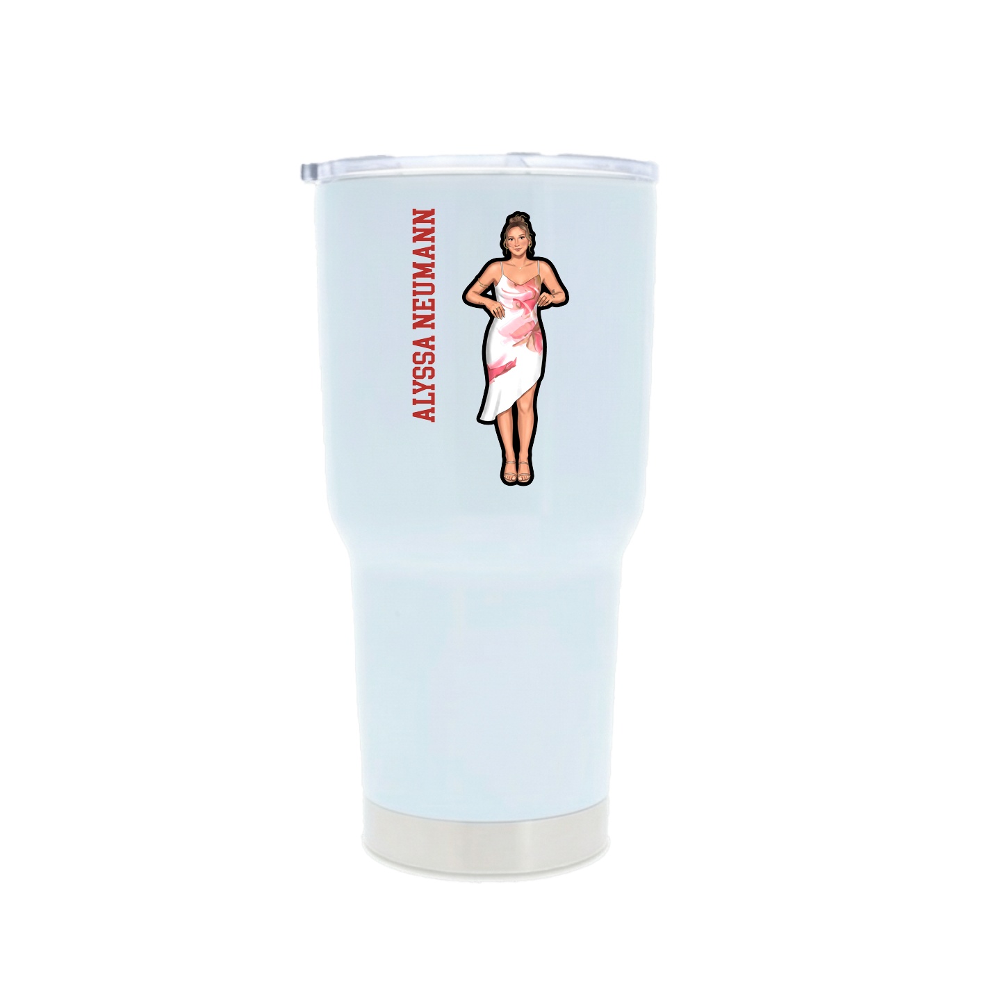 30oz Stainless Steel Tumbler — Name Vertical in White