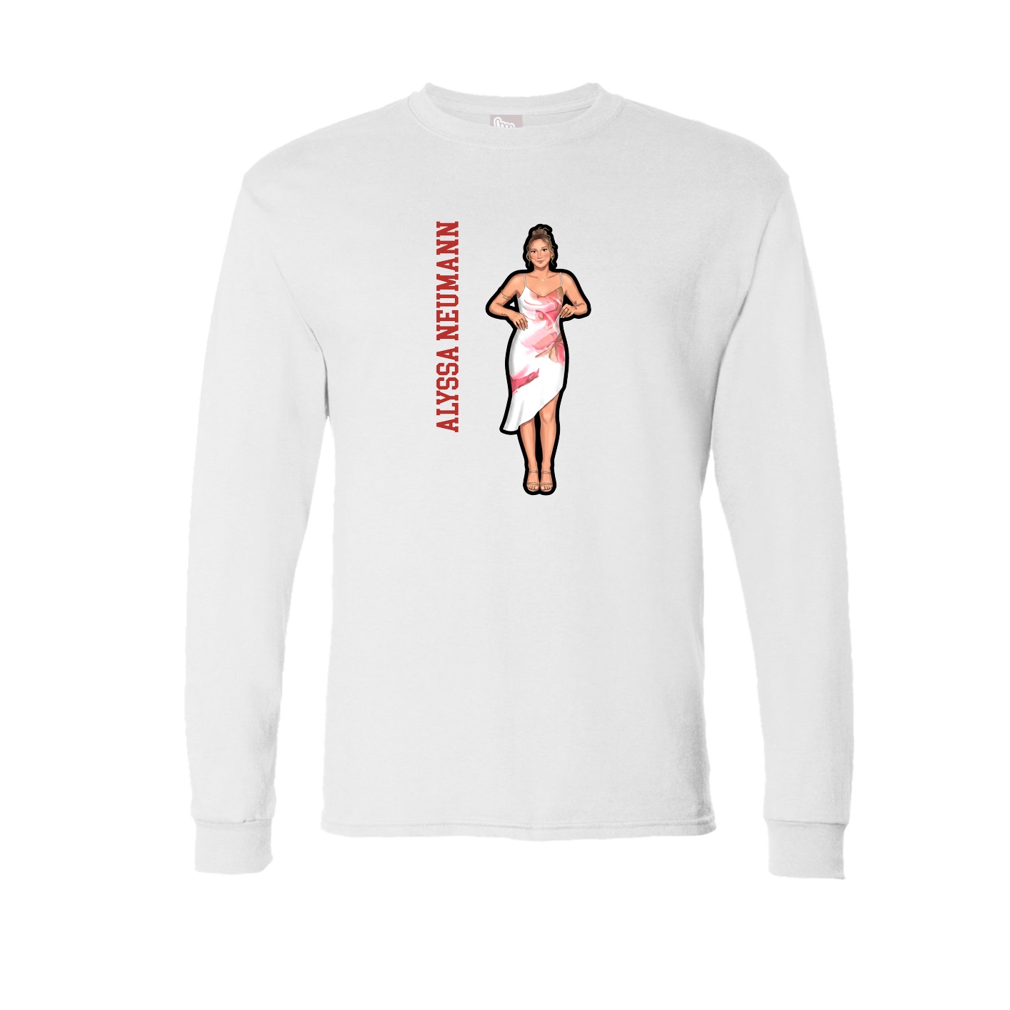 Long Sleeve Tee — Name Vertical in White