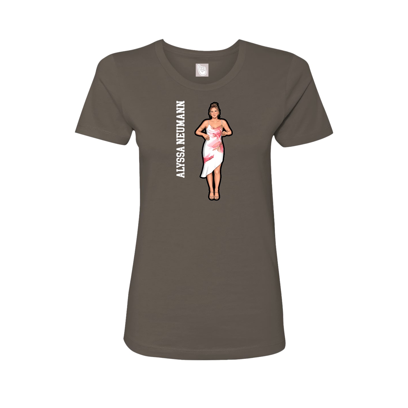 Fitted Women's Tee — Name Vertical in Grey