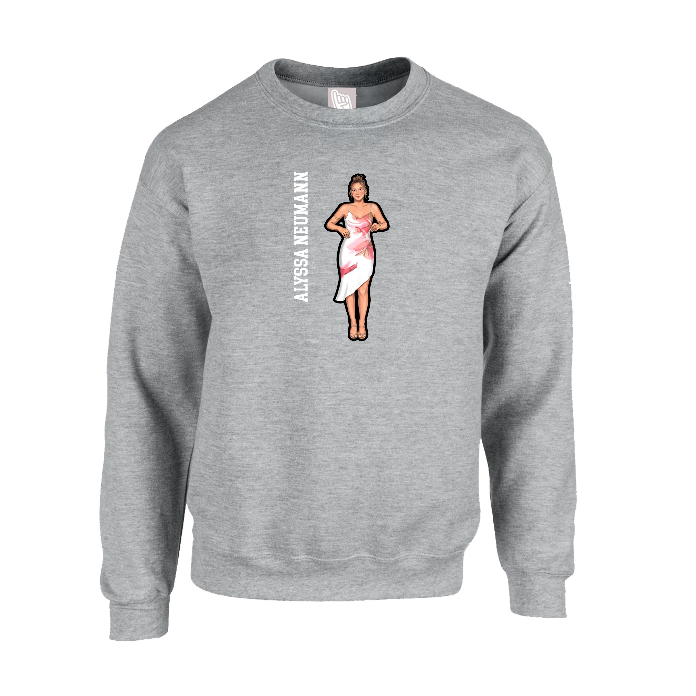 Fleece Crew — Name Vertical in Grey
