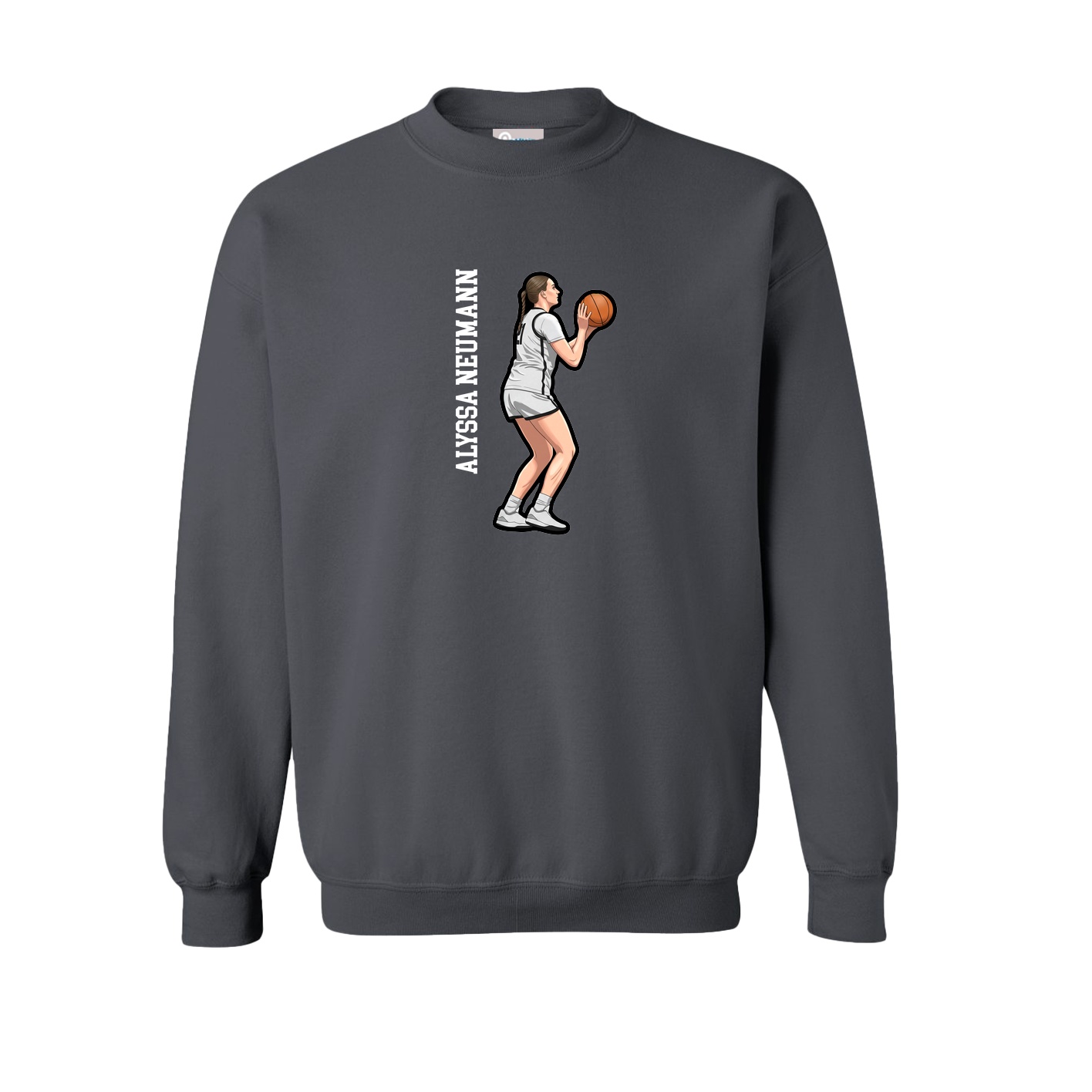 Fleece Crew — Name Vertical in Grey