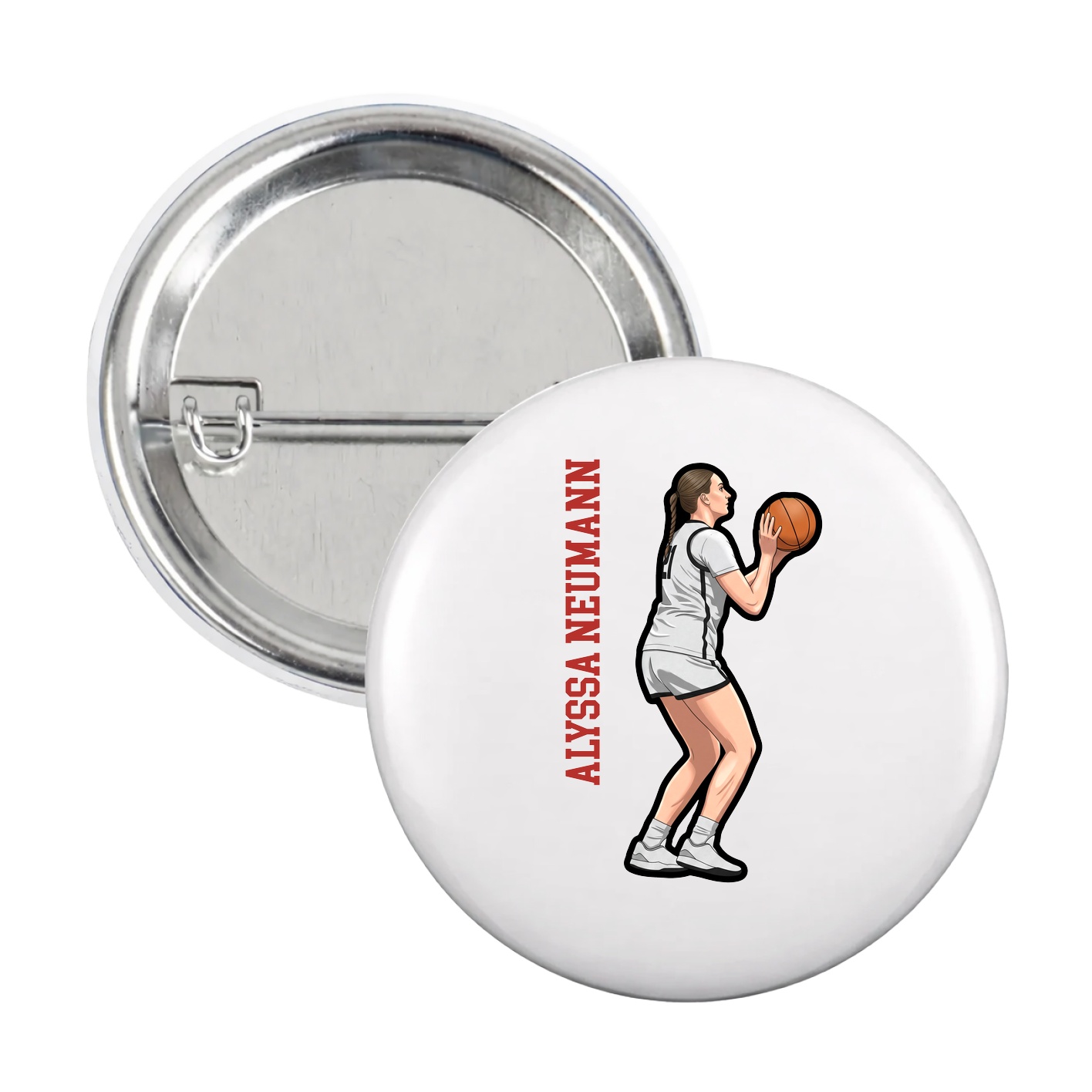 Game Day Button — Name Vertical in White