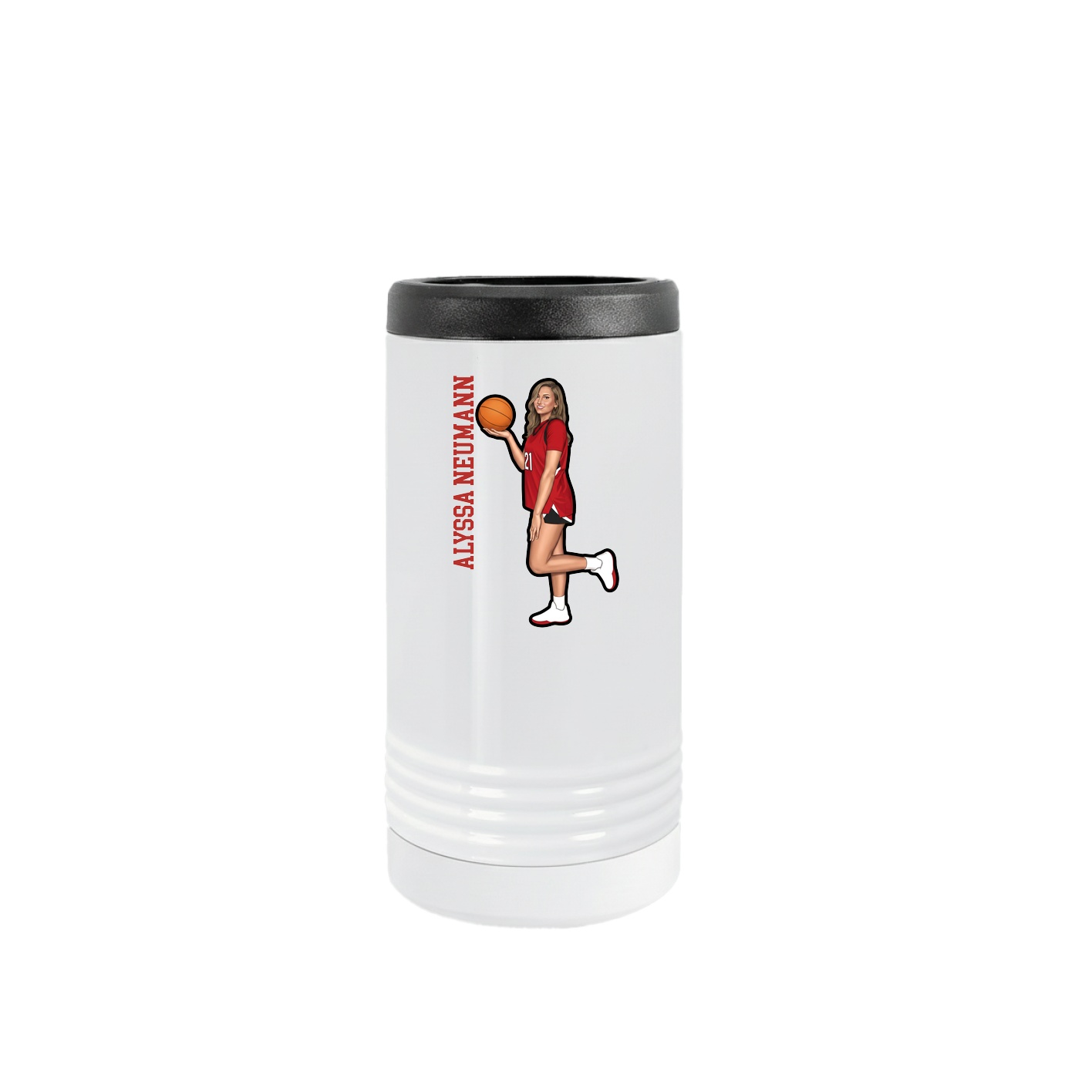 Slim Beverage Holder — Name Vertical in White