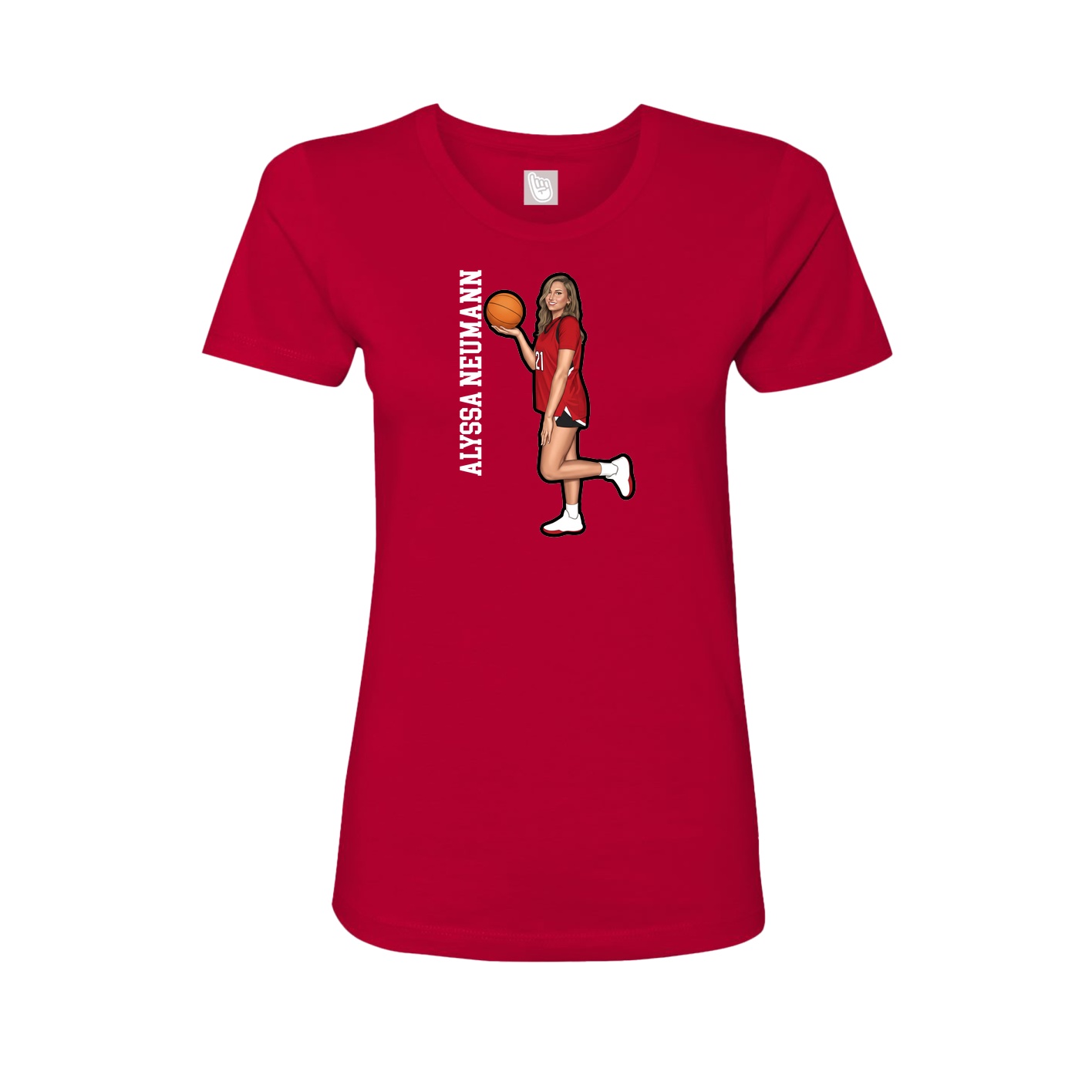 Fitted Women's Tee — Name Vertical in Red