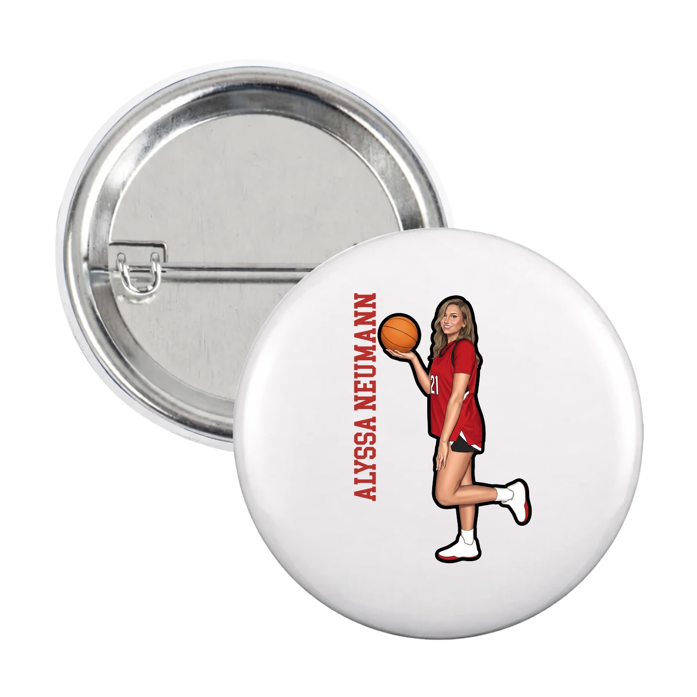 Game Day Button — Name Vertical in White
