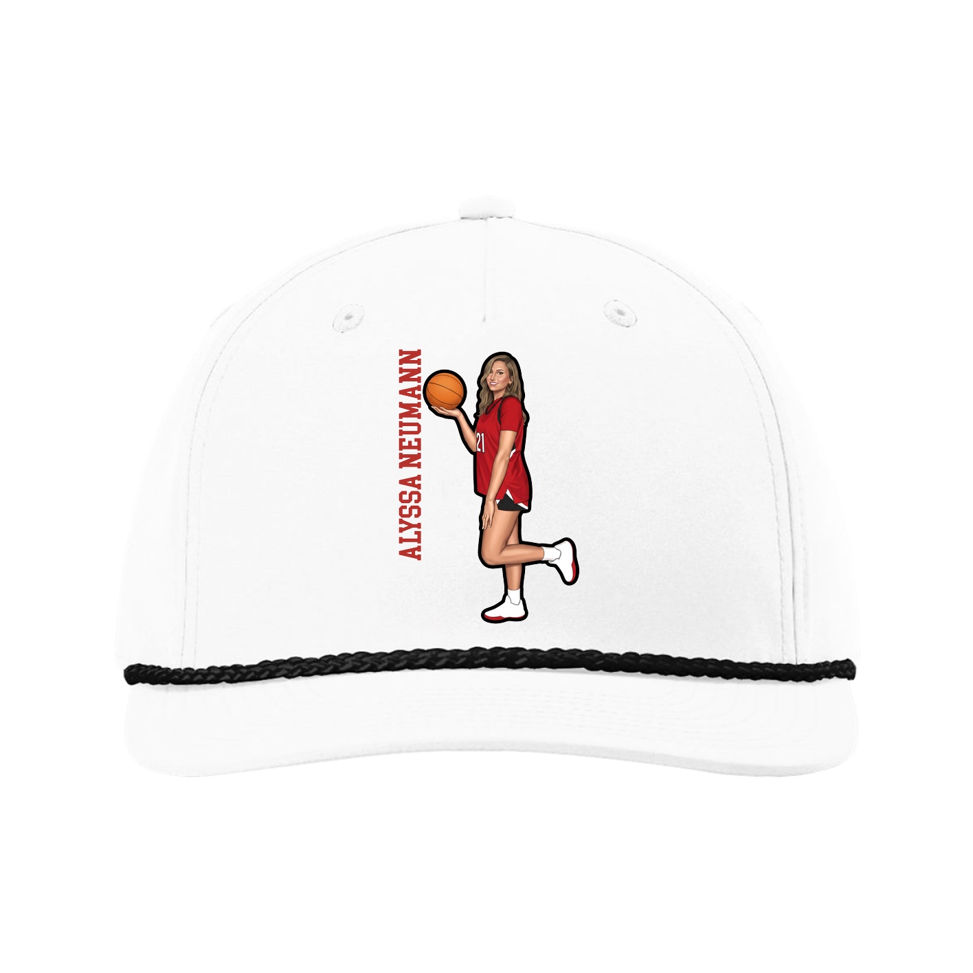 Five-Panel Classic Rope Cap — Name Vertical in White