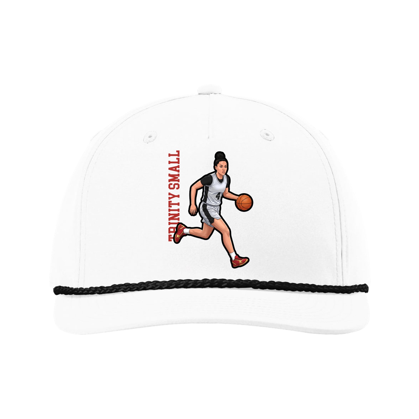 Five-Panel Classic Rope Cap — Name Vertical in White