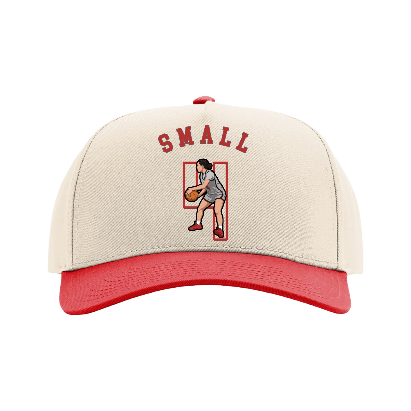 Full Fabric Five-Panel Champ Cap — Shirsey Arch in Cream/Red