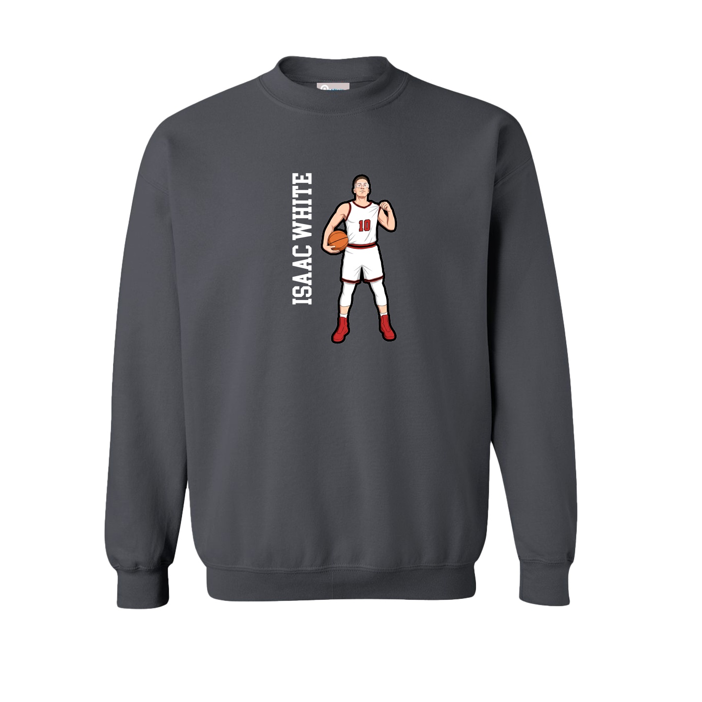 Fleece Crew — Name Vertical in Grey
