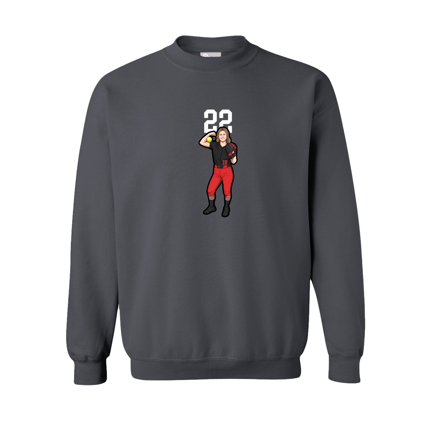 Fleece Crew — Number Top in Grey