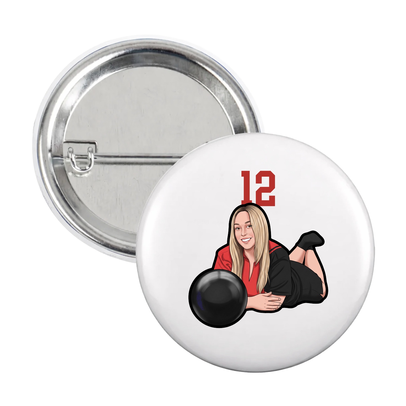 Game Day Button — Number Top in White