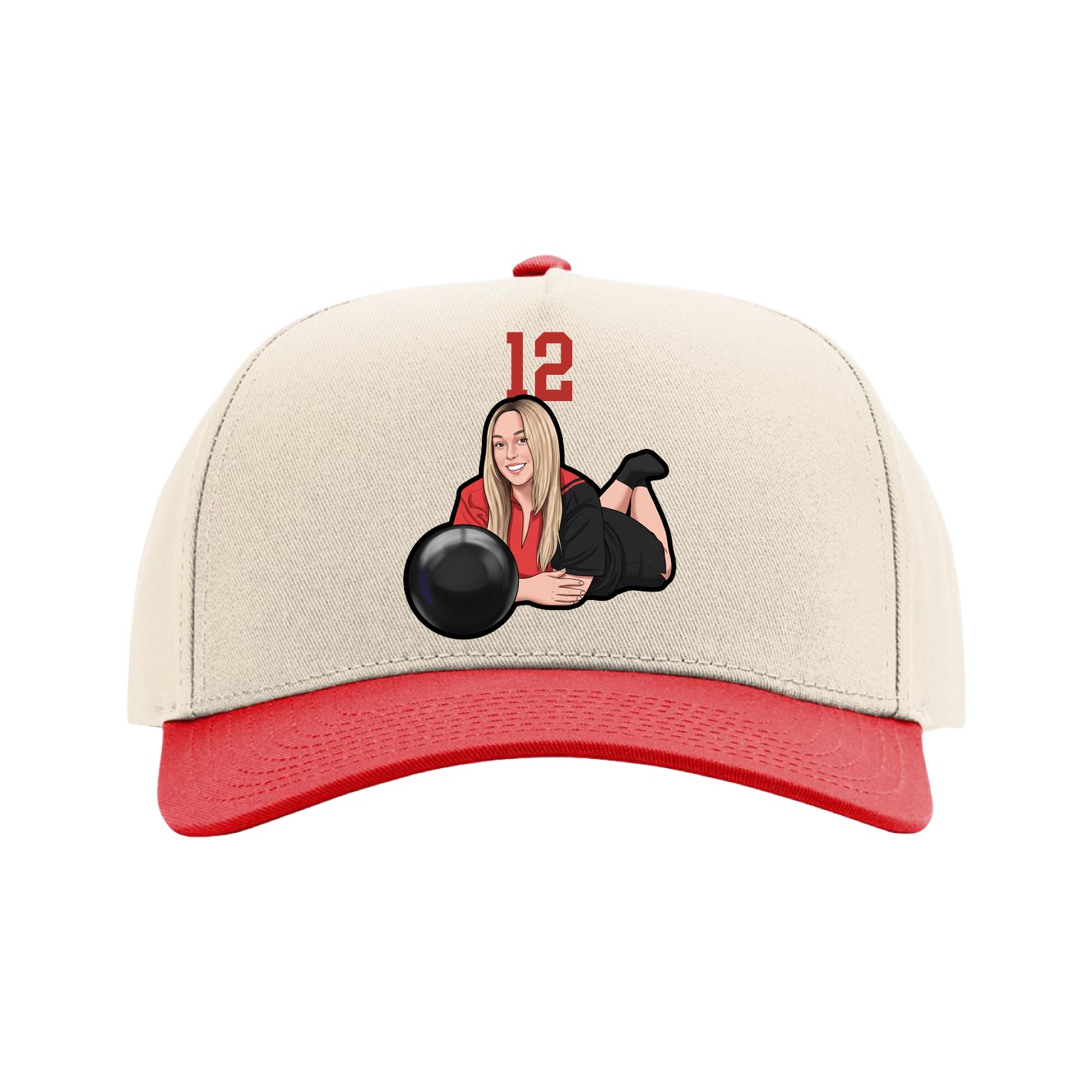 Full Fabric Five-Panel Champ Cap — Number Top in Cream/Red