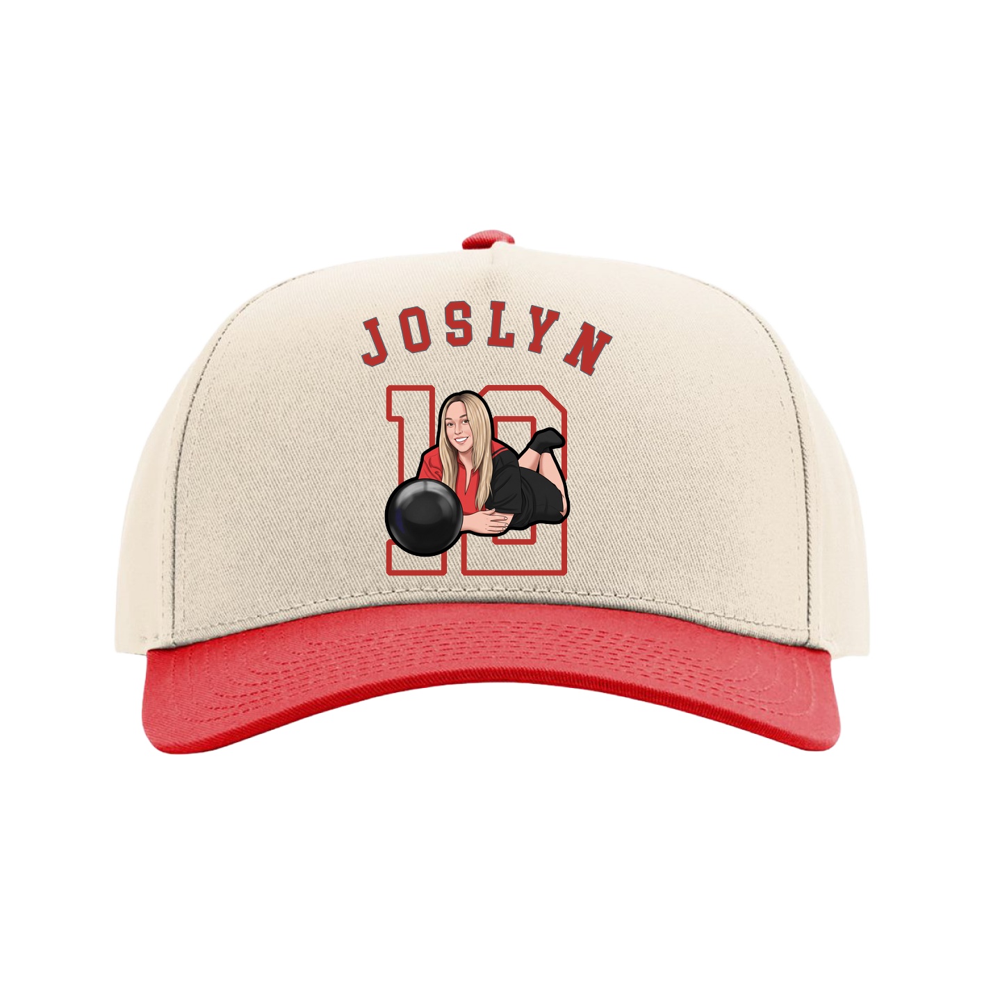 Full Fabric Five-Panel Champ Cap — Shirsey Arch in Cream/Red