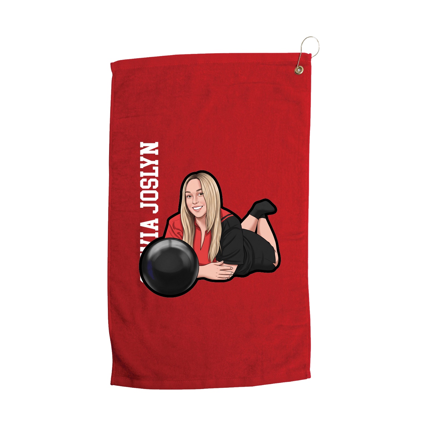 Golf Towel — Name Vertical in Red