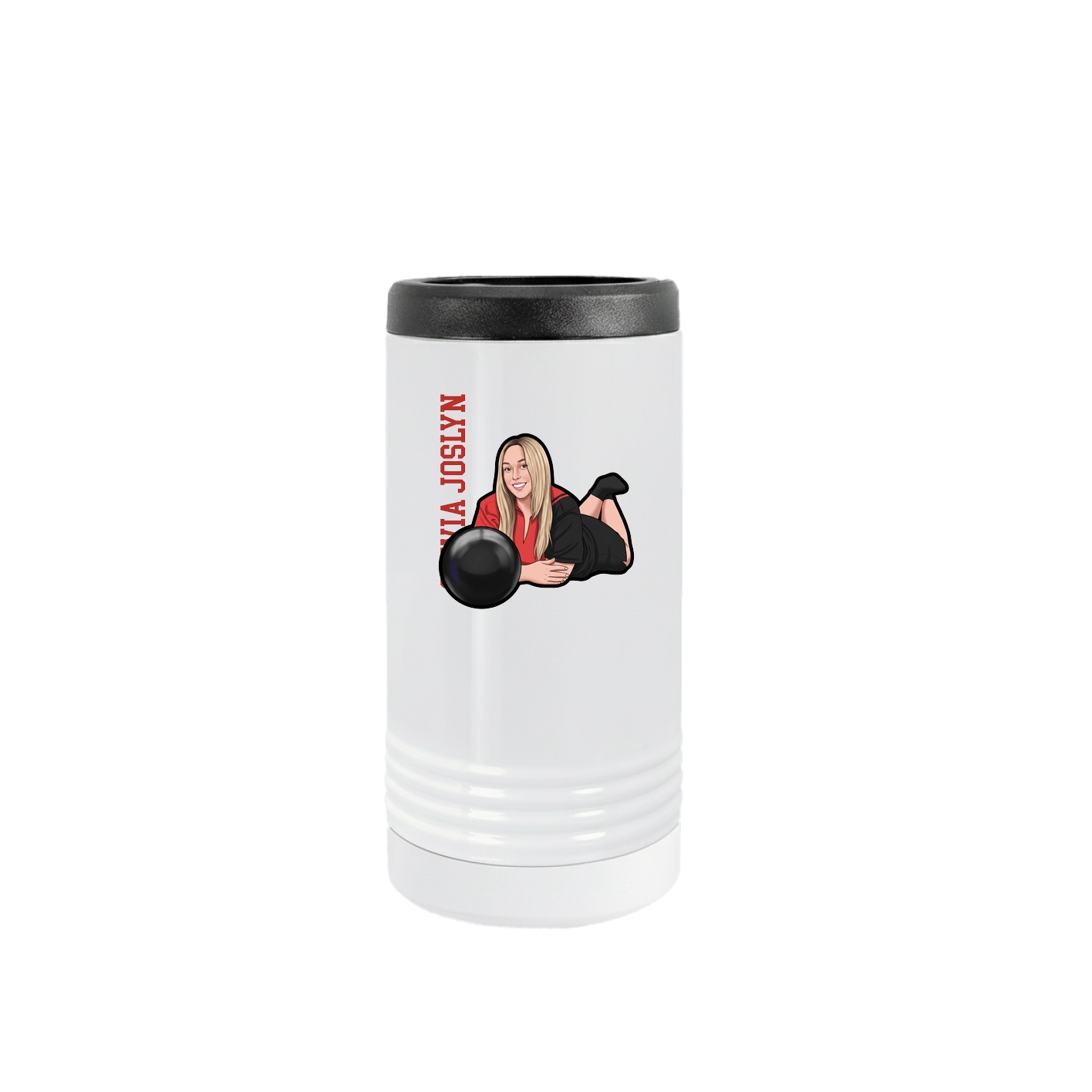 Slim Beverage Holder — Name Vertical in White