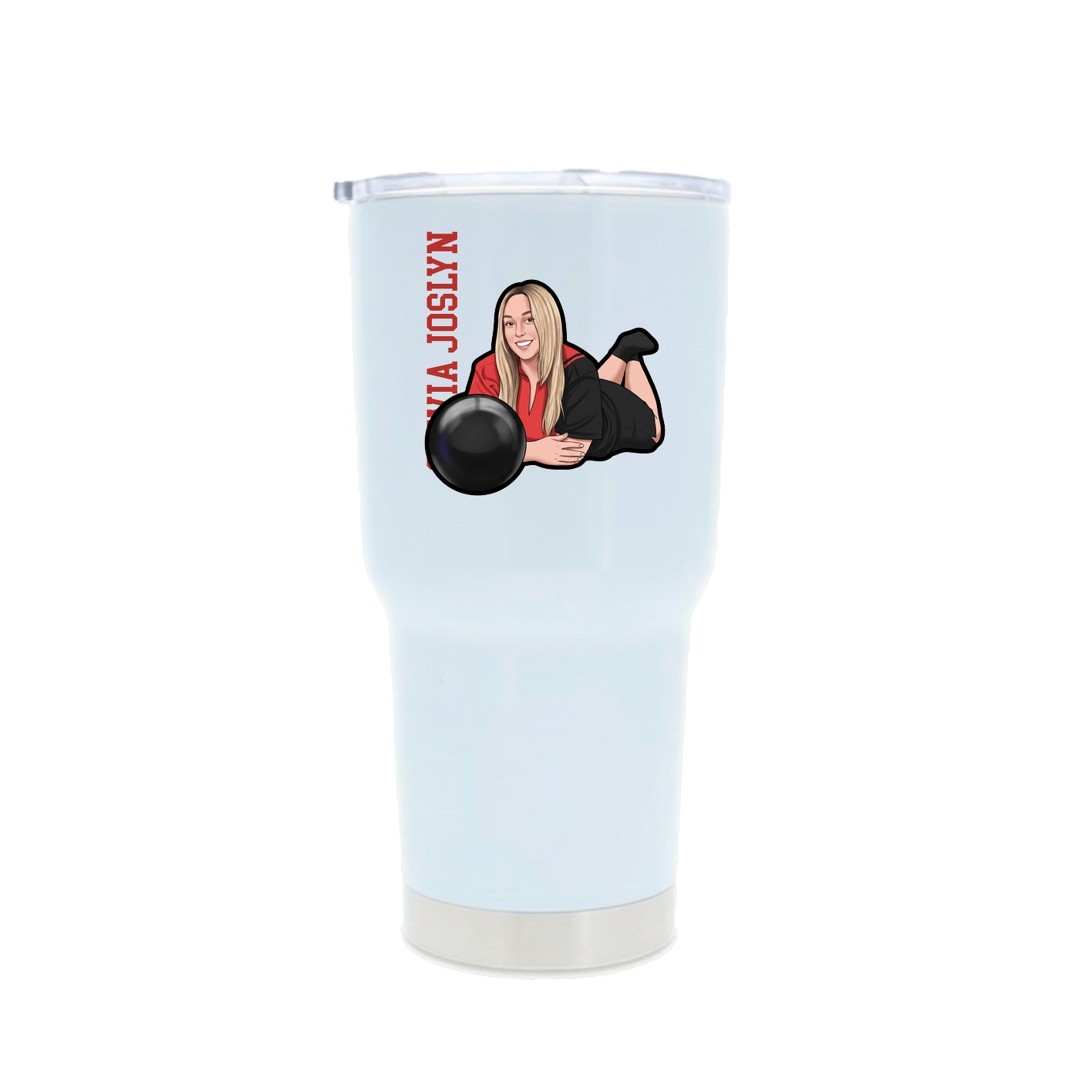 30oz Stainless Steel Tumbler — Name Vertical in White