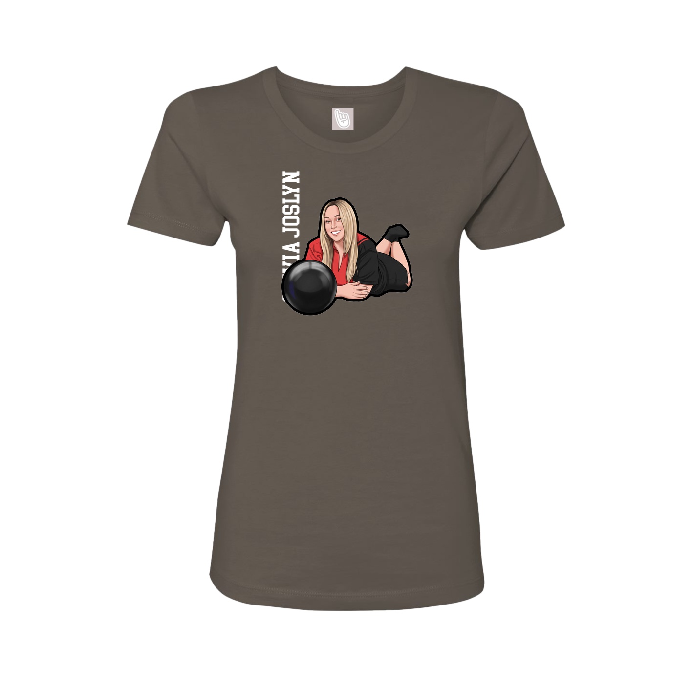 Fitted Women's Tee — Name Vertical in Grey