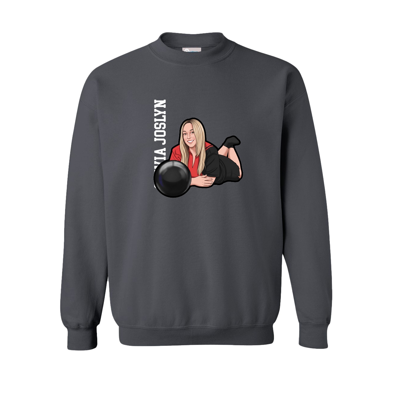 Fleece Crew — Name Vertical in Grey